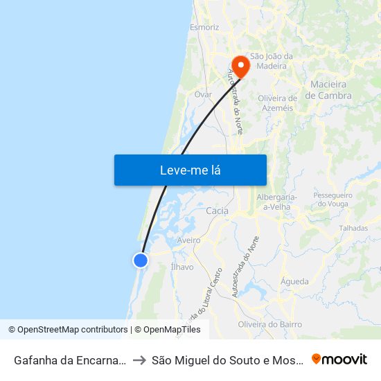 Gafanha da Encarnação to São Miguel do Souto e Mosteirô map