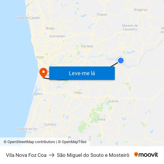 Vila Nova Foz Coa to São Miguel do Souto e Mosteirô map