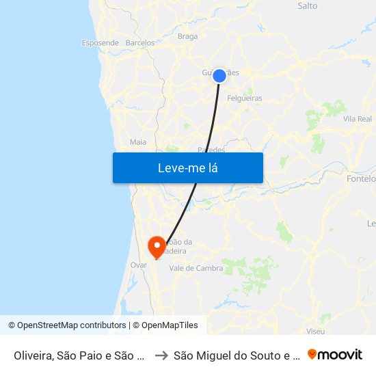 Oliveira, São Paio e São Sebastião to São Miguel do Souto e Mosteirô map