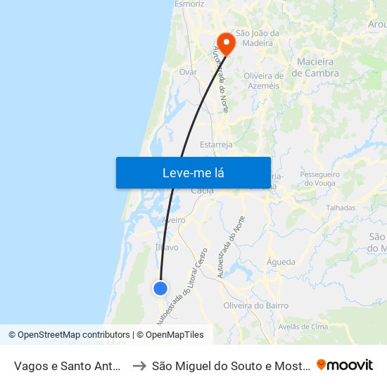 Vagos e Santo António to São Miguel do Souto e Mosteirô map