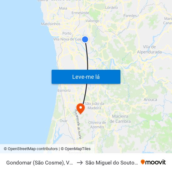 Gondomar (São Cosme), Valbom e Jovim to São Miguel do Souto e Mosteirô map