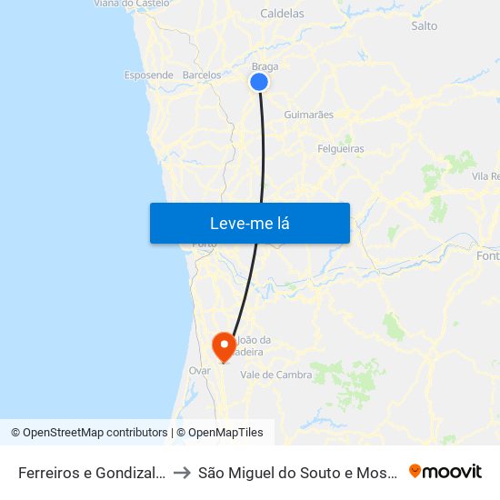 Ferreiros e Gondizalves to São Miguel do Souto e Mosteirô map