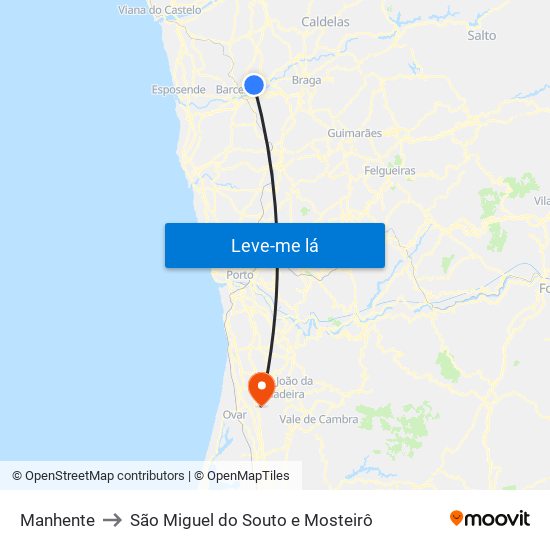Manhente to São Miguel do Souto e Mosteirô map
