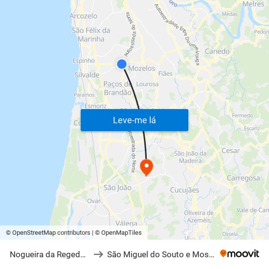 Nogueira da Regedoura to São Miguel do Souto e Mosteirô map