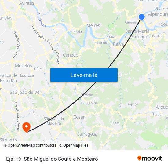 Eja to São Miguel do Souto e Mosteirô map