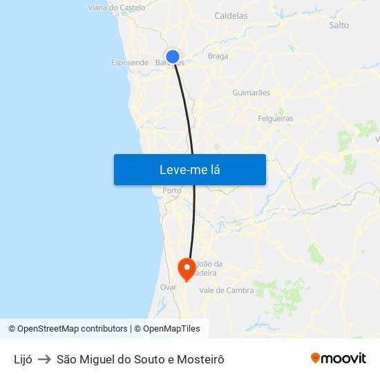 Lijó to São Miguel do Souto e Mosteirô map