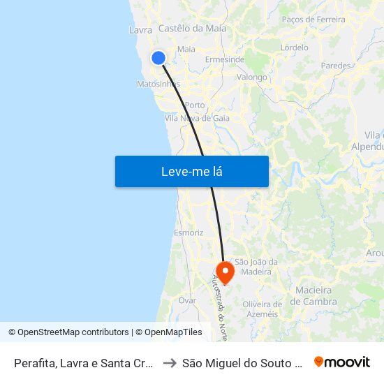 Perafita, Lavra e Santa Cruz do Bispo to São Miguel do Souto e Mosteirô map