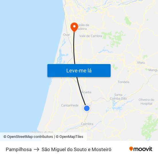 Pampilhosa to São Miguel do Souto e Mosteirô map