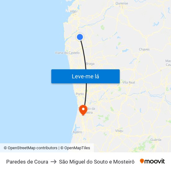 Paredes de Coura to São Miguel do Souto e Mosteirô map