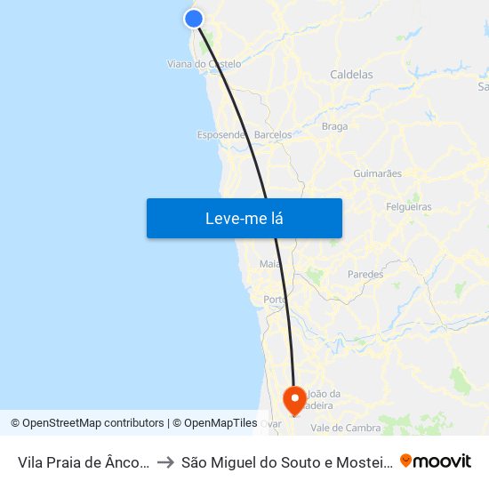 Vila Praia de Âncora to São Miguel do Souto e Mosteirô map