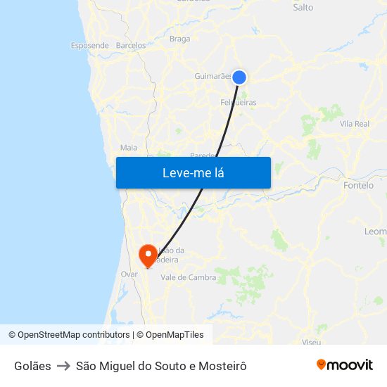 Golães to São Miguel do Souto e Mosteirô map