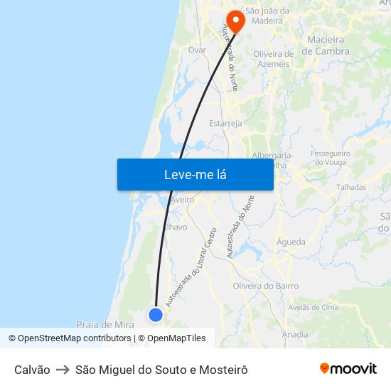 Calvão to São Miguel do Souto e Mosteirô map