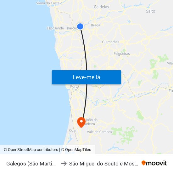 Galegos (São Martinho) to São Miguel do Souto e Mosteirô map