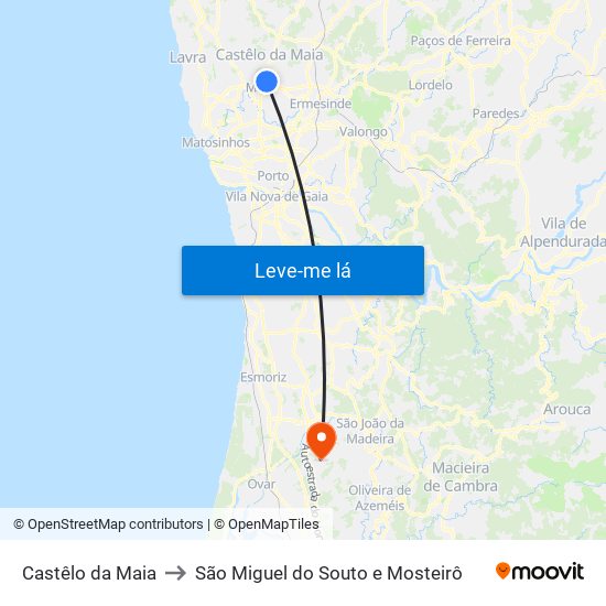 Castêlo da Maia to São Miguel do Souto e Mosteirô map