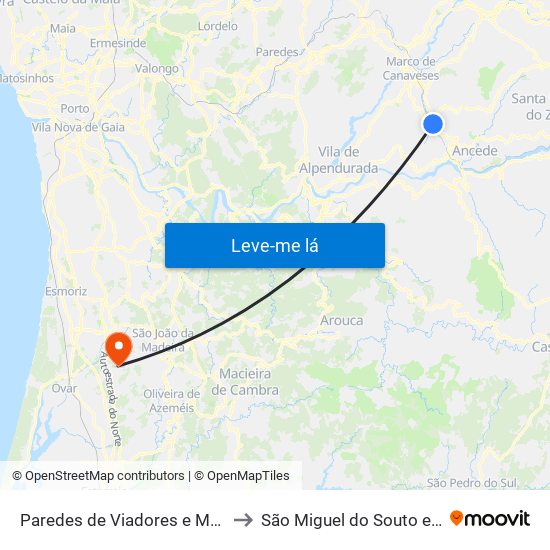 Paredes de Viadores e Manhuncelos to São Miguel do Souto e Mosteirô map