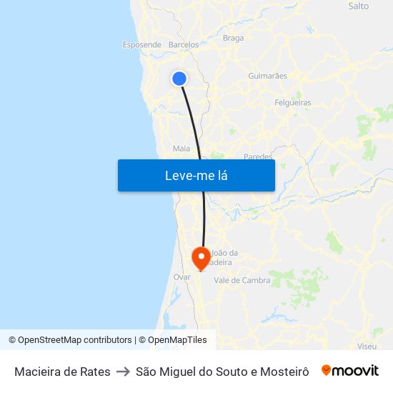 Macieira de Rates to São Miguel do Souto e Mosteirô map