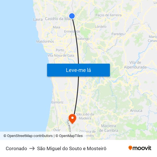 Coronado to São Miguel do Souto e Mosteirô map