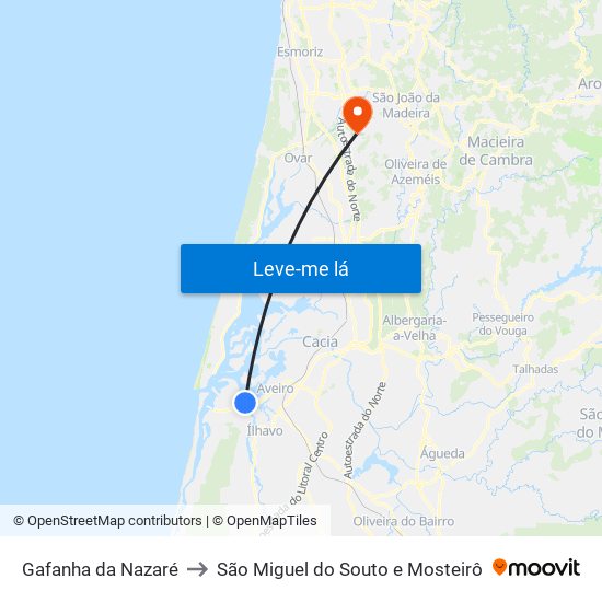 Gafanha da Nazaré to São Miguel do Souto e Mosteirô map