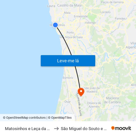Matosinhos e Leça da Palmeira to São Miguel do Souto e Mosteirô map