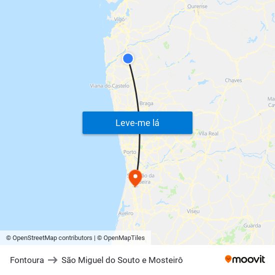 Fontoura to São Miguel do Souto e Mosteirô map