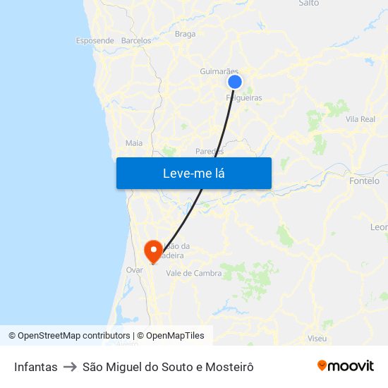 Infantas to São Miguel do Souto e Mosteirô map