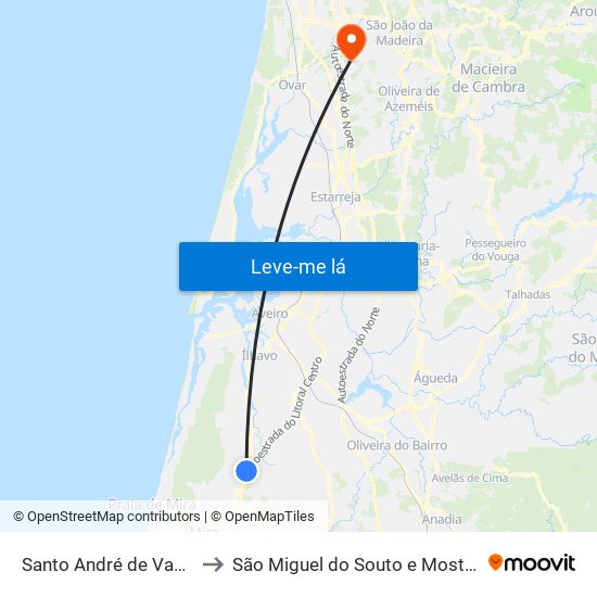 Santo André de Vagos to São Miguel do Souto e Mosteirô map