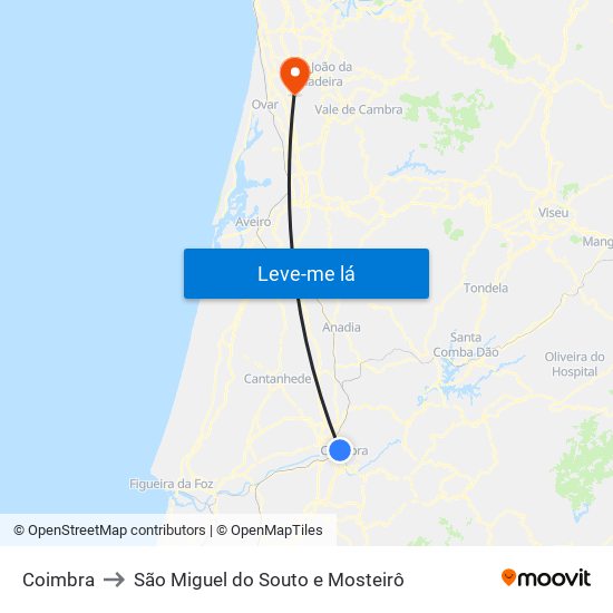 Coimbra to São Miguel do Souto e Mosteirô map