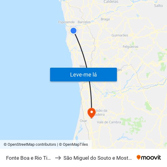 Fonte Boa e Rio Tinto to São Miguel do Souto e Mosteirô map