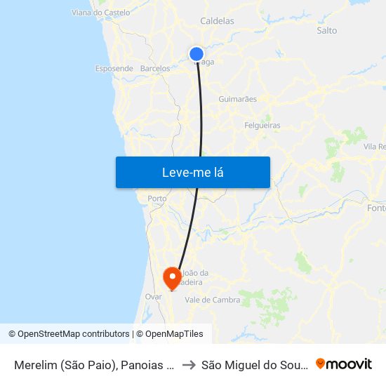 Merelim (São Paio), Panoias e Parada de Tibães to São Miguel do Souto e Mosteirô map