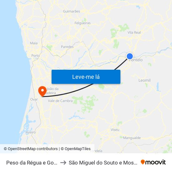 Peso da Régua e Godim to São Miguel do Souto e Mosteirô map