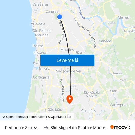 Pedroso e Seixezelo to São Miguel do Souto e Mosteirô map