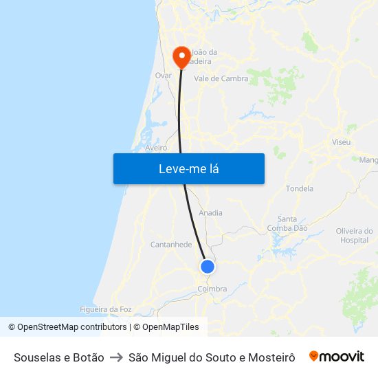 Souselas e Botão to São Miguel do Souto e Mosteirô map