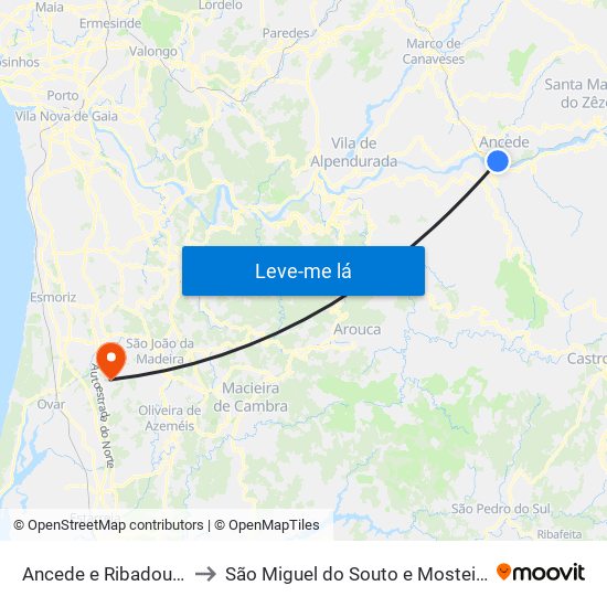 Ancede e Ribadouro to São Miguel do Souto e Mosteirô map