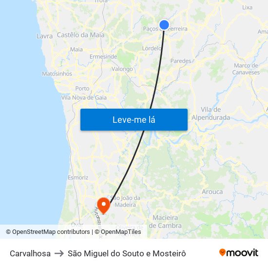 Carvalhosa to São Miguel do Souto e Mosteirô map