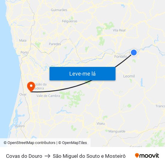 Covas do Douro to São Miguel do Souto e Mosteirô map