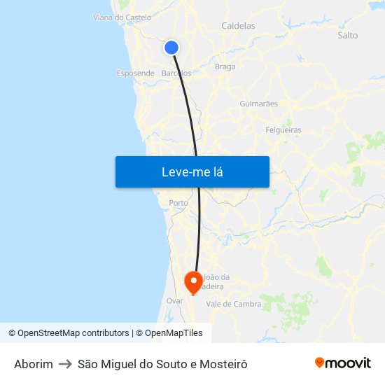 Aborim to São Miguel do Souto e Mosteirô map