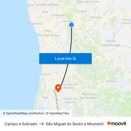 Campo e Sobrado to São Miguel do Souto e Mosteirô map