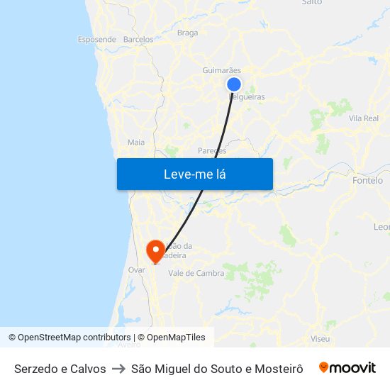 Serzedo e Calvos to São Miguel do Souto e Mosteirô map
