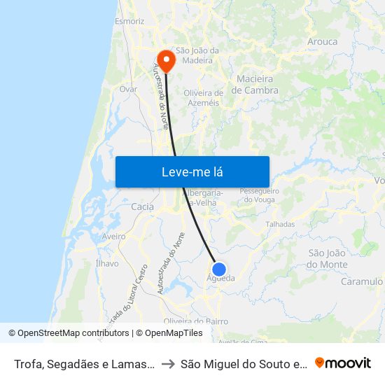 Trofa, Segadães e Lamas do Vouga to São Miguel do Souto e Mosteirô map