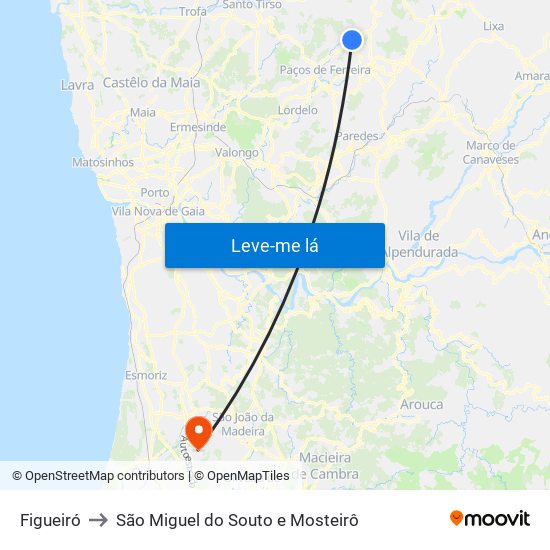 Figueiró to São Miguel do Souto e Mosteirô map