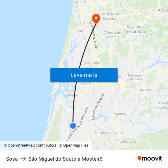 Sosa to São Miguel do Souto e Mosteirô map