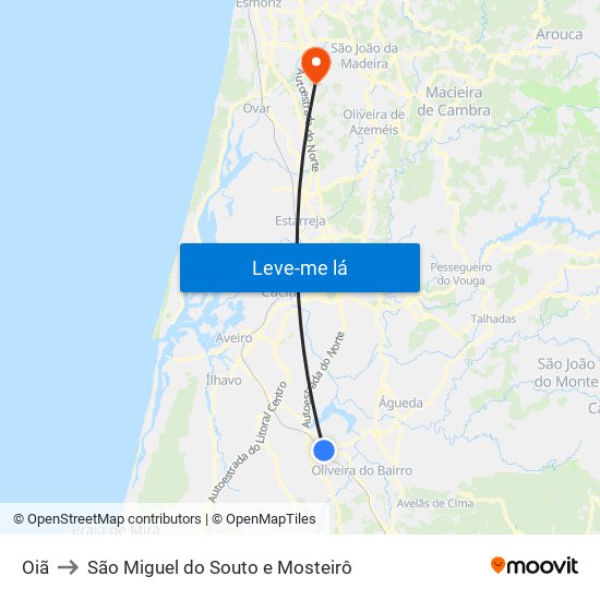 Oiã to São Miguel do Souto e Mosteirô map