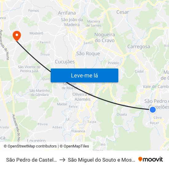 São Pedro de Castelões to São Miguel do Souto e Mosteirô map
