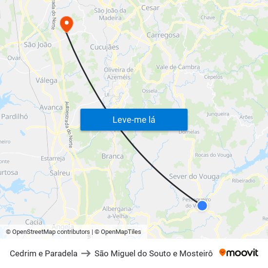 Cedrim e Paradela to São Miguel do Souto e Mosteirô map