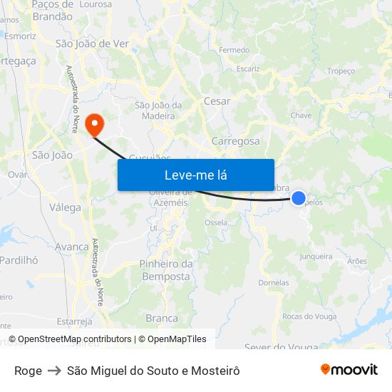 Roge to São Miguel do Souto e Mosteirô map