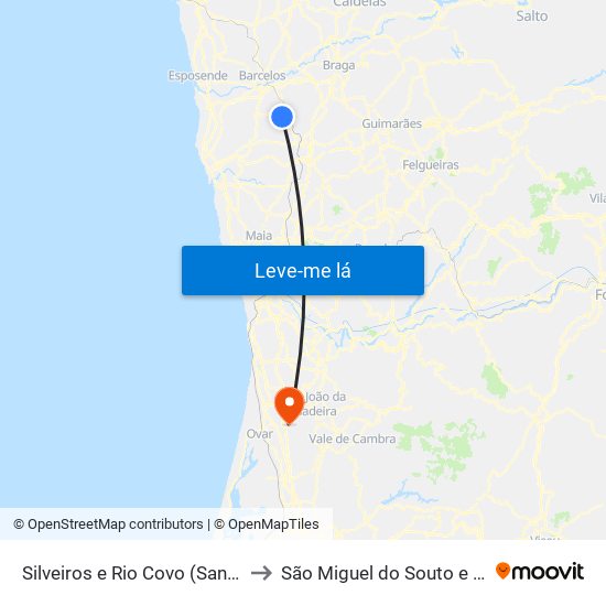 Silveiros e Rio Covo (Santa Eulália) to São Miguel do Souto e Mosteirô map