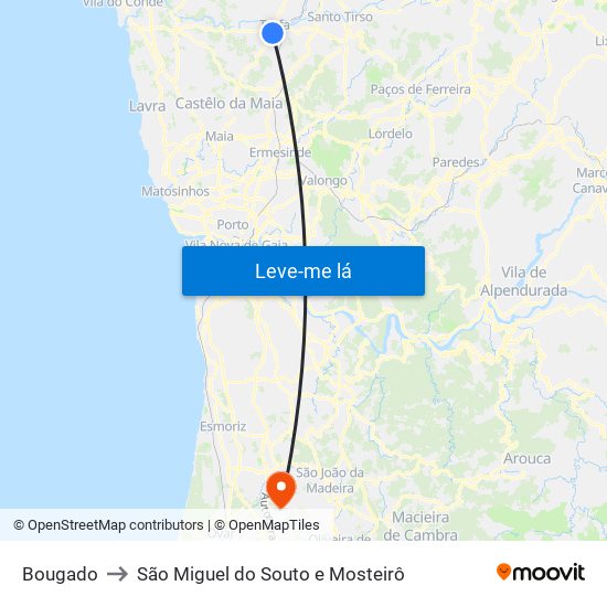 Bougado to São Miguel do Souto e Mosteirô map