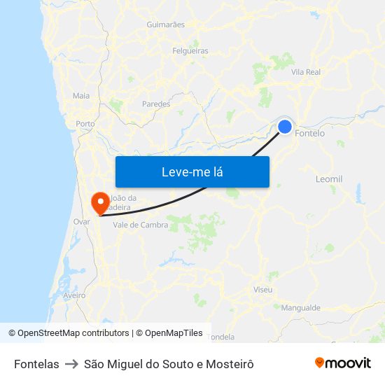 Fontelas to São Miguel do Souto e Mosteirô map