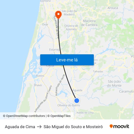 Aguada de Cima to São Miguel do Souto e Mosteirô map