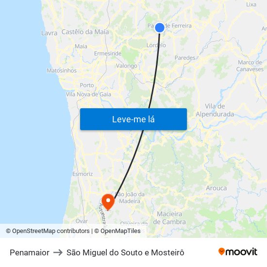 Penamaior to São Miguel do Souto e Mosteirô map